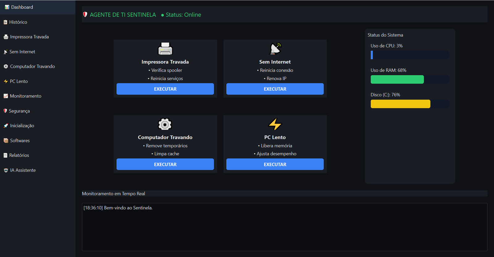 Interface do Agente Sentinela
